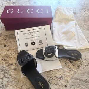 Gucci Black Interlocking G Slide Sandals